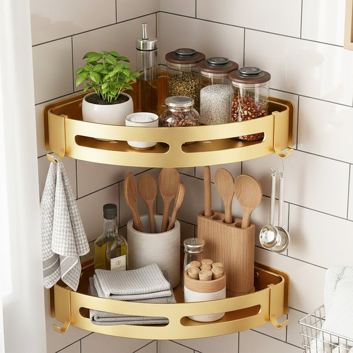 Luxury Shower Corner Shelf Storage Rack Bathroom Kitchen Bedroom Caddy Organiser (Brushed Gold)