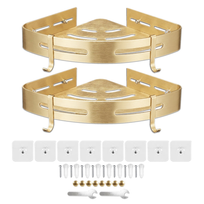 Luxury Shower Corner Shelf Storage Rack Bathroom Kitchen Bedroom Caddy Organiser (Brushed Gold, Pack of 2)
