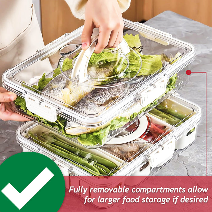 Food Storage Containers with Securing Clips Lid and Removable Divider Compartments (Small + Large)