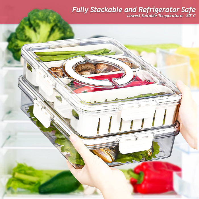 Food Storage Containers with Securing Clips Lid and 4 Removable Divider Compartments (Large, Pack of 2)