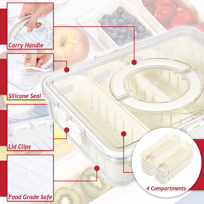 Food Storage Containers with Securing Clips Lid and Removable Divider Compartments (Small + Large)