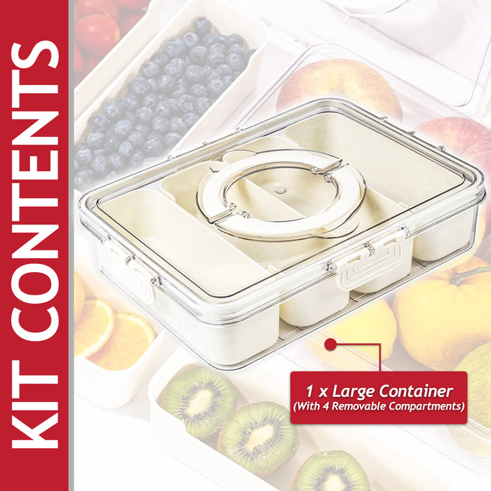 Food Storage Container with Securing Clips Lid and 4 Removable Divider Compartments (Large)