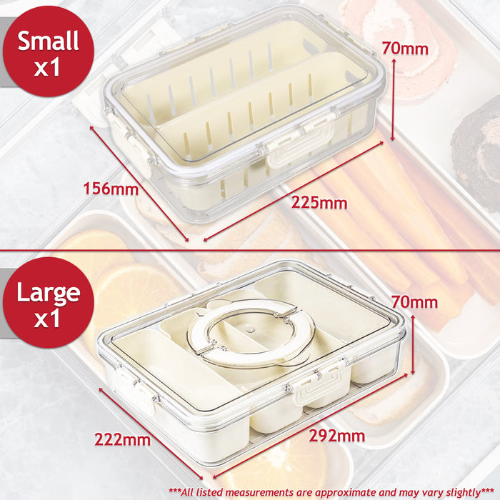 Food Storage Containers with Securing Clips Lid and Removable Divider Compartments (Small + Large)
