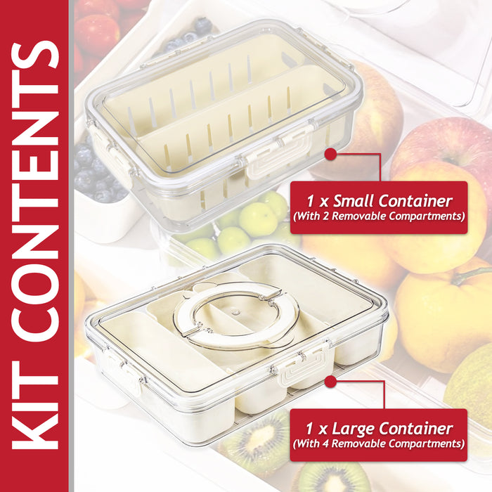 Food Storage Containers with Securing Clips Lid and Removable Divider Compartments (Small + Large)