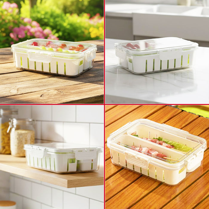 Food Storage Containers with Securing Clips Lid and 2 Removable Divider Compartments (Small, Pack of 2)