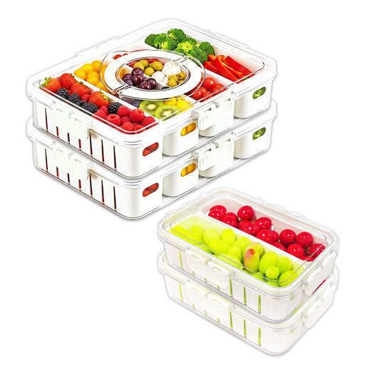 Food Storage Containers with Securing Clips Lid and Removable Divider Compartments (2 x Small + 2 x Large)