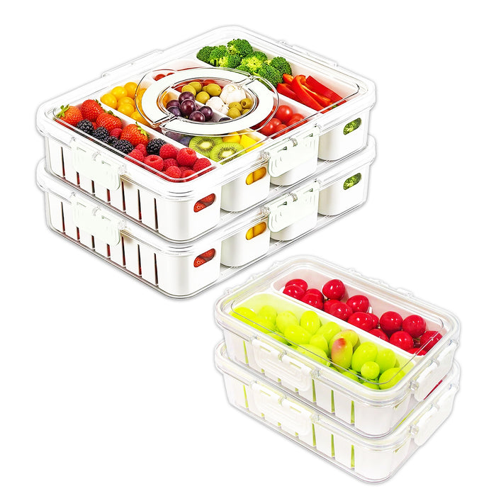 Food Storage Containers with Securing Clips Lid and Removable Divider Compartments (2 x Small + 2 x Large)