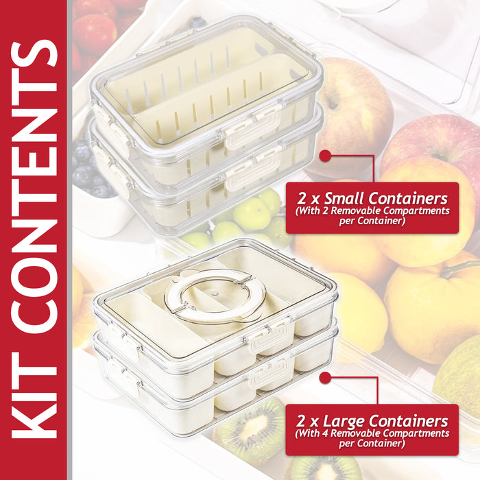 Food Storage Containers with Securing Clips Lid and Removable Divider Compartments (2 x Small + 2 x Large)