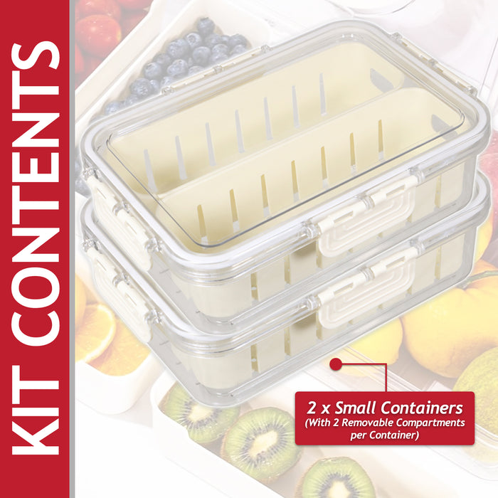 Food Storage Containers with Securing Clips Lid and 2 Removable Divider Compartments (Small, Pack of 2)