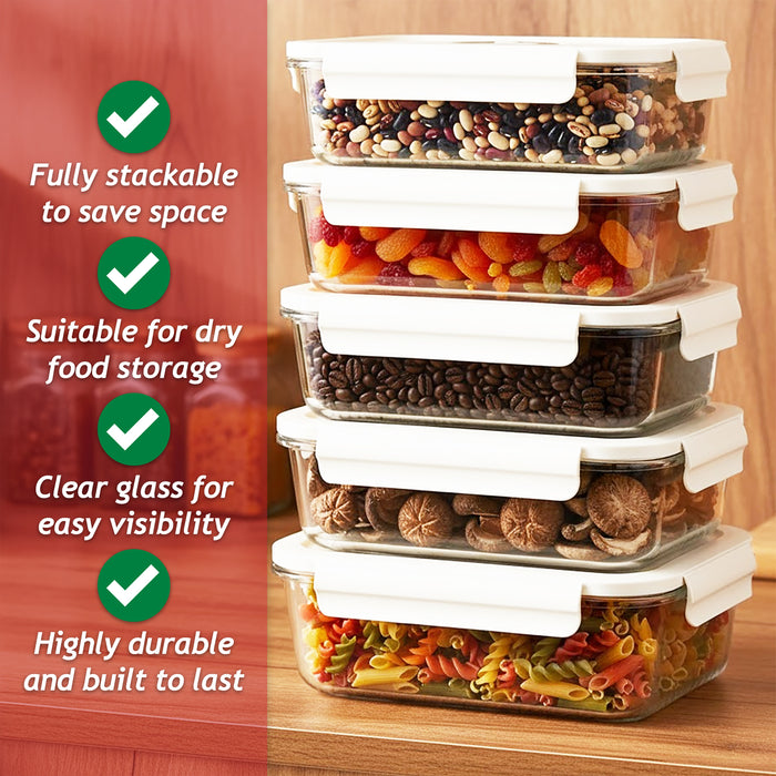 Vacuum Food Storage Glass Containers with Securing Clips Lids (Pack of 5, Large, 1480ml) + Manual Sealing Pump