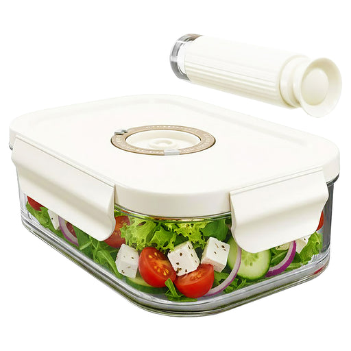 Vacuum Food Storage Glass Container with Securing Clips Lid + Manual Sealing Pump (Medium, 1040ml)