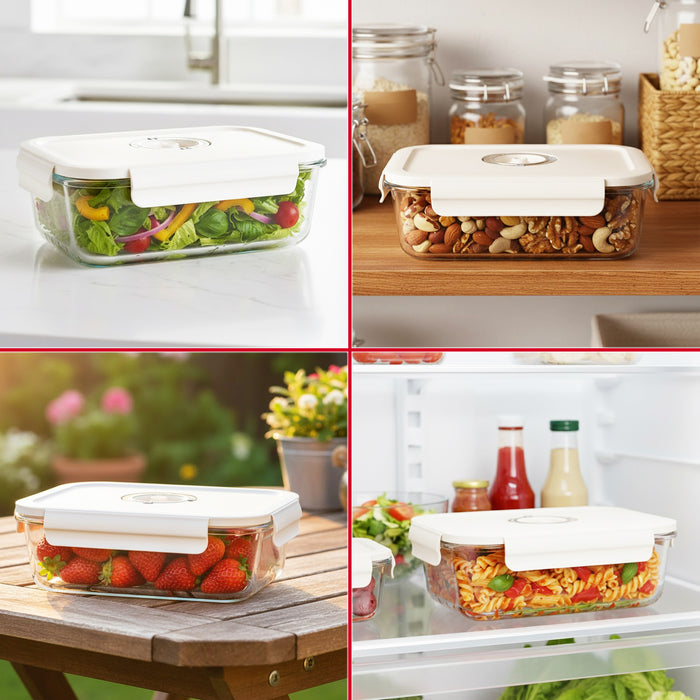 Vacuum Food Storage Glass Container with Securing Clips Lid + Manual Sealing Pump (Medium, 1040ml)