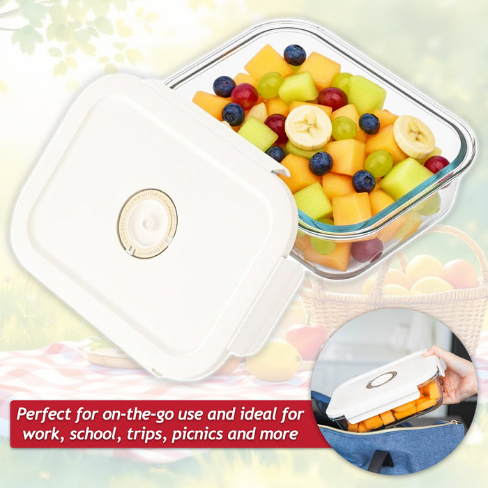 Vacuum Food Storage Glass Container with Securing Clips Lid + Manual Sealing Pump (Large, 1480ml)