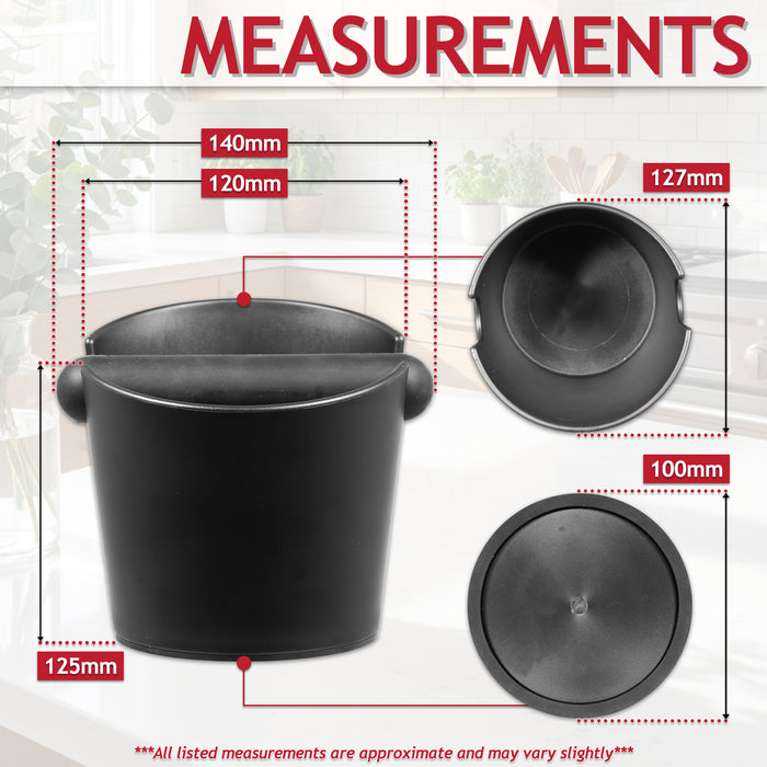 Coffee Knock Box with Non-Slip Base and Detachable Bar Espresso Grounds Grind Bin Container (Matt Black, 4.9")