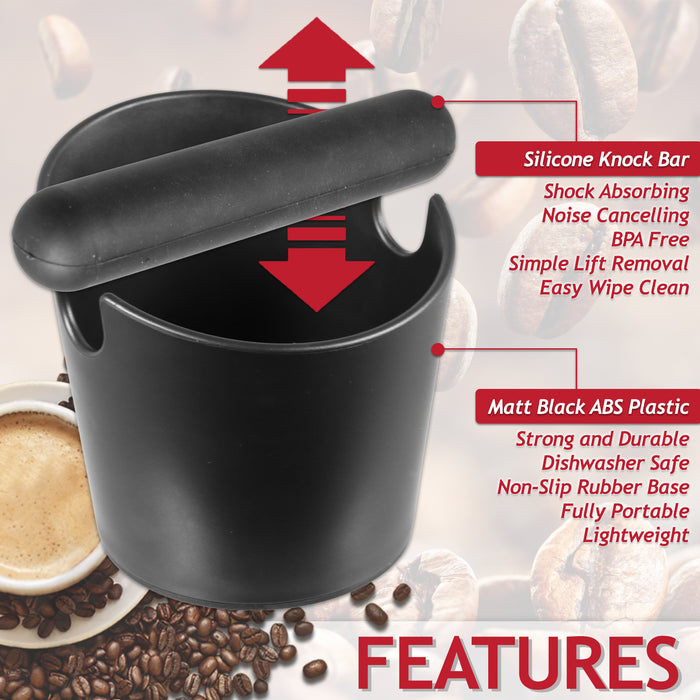 Coffee Knock Box with Non-Slip Base and Detachable Bar Espresso Grounds Grind Bin Container (Matt Black, 4.9")