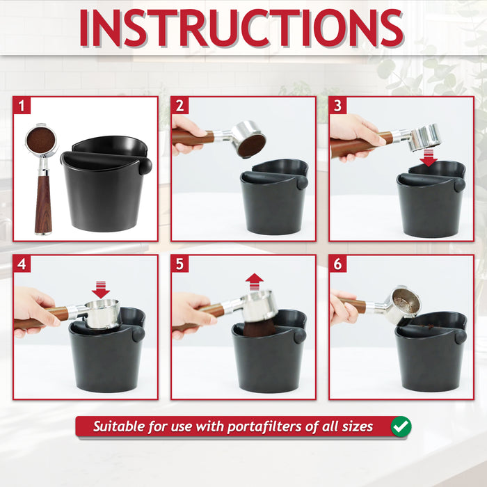 Coffee Knock Box with Non-Slip Base and Detachable Bar Espresso Grounds Grind Bin Container (Matt Black, 4.9")