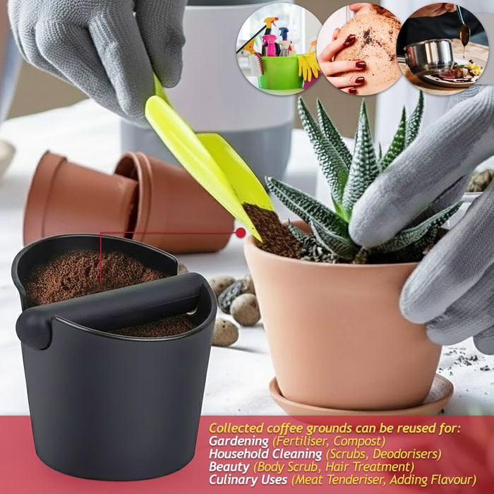 Coffee Knock Box with Non-Slip Base and Detachable Bar Espresso Grounds Grind Bin Container (Matt Black, 4.9")