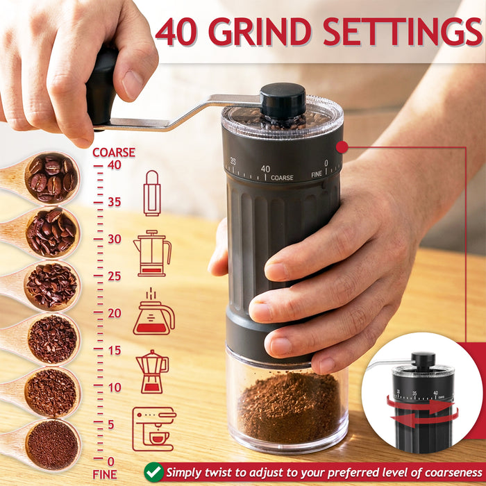 Manual Coffee Grinder Adjustable Ceramic Burr Kit for Aeropress, Espresso, Pour Over, French Press, Moka (30g Capacity)