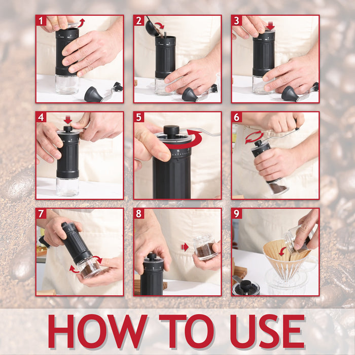 Manual Coffee Grinder Adjustable Ceramic Burr Kit for Aeropress, Espresso, Pour Over, French Press, Moka (30g Capacity)