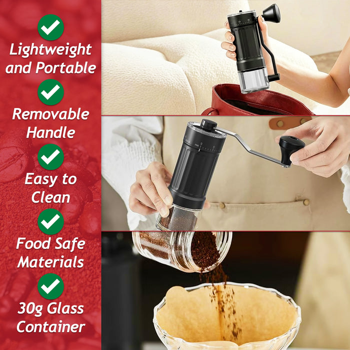 Manual Coffee Grinder Adjustable Ceramic Burr Kit for Aeropress, Espresso, Pour Over, French Press, Moka (30g Capacity)