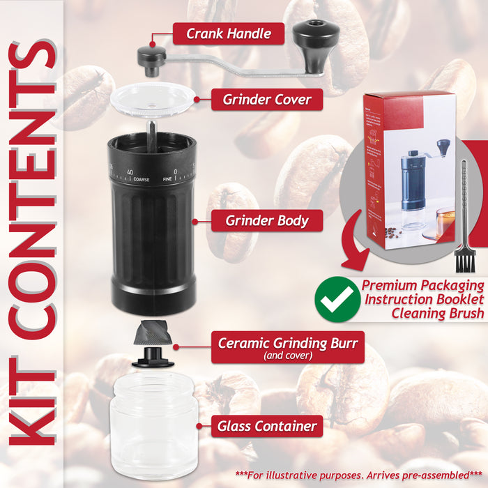 Manual Coffee Grinder Adjustable Ceramic Burr Kit for Aeropress, Espresso, Pour Over, French Press, Moka (30g Capacity)