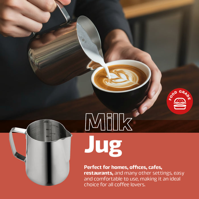 Milk Jug Stainless Steel 350ml 600ml Frothing Pitcher Small Large Crema Frother