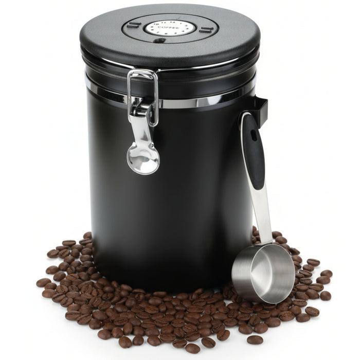 Coffee Bean Storage Container Large Airtight Steel Jar Canister + Spoon 1.8L