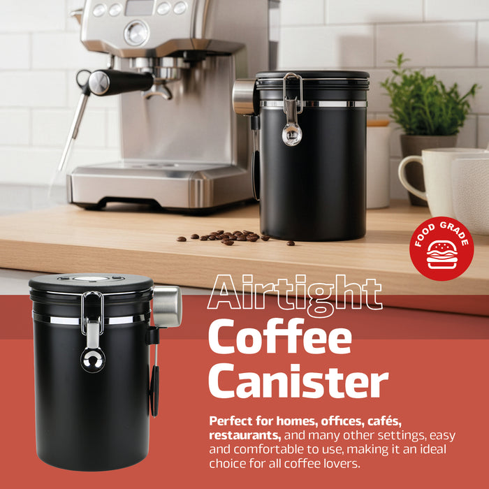 Coffee Bean Storage Container Large Airtight Steel Jar Canister + Spoon 1.8L