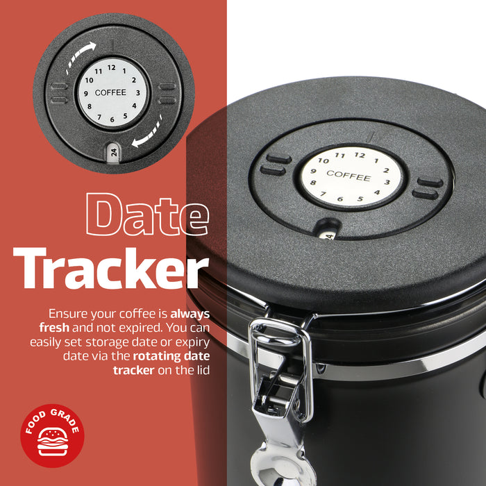 Coffee Bean Storage Container Large Airtight Steel Jar Canister + Spoon 1.8L