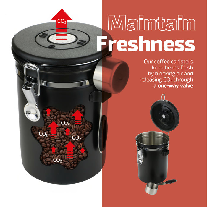 Coffee Bean Storage Container Large Airtight Steel Jar Canister + Spoon 1.8L