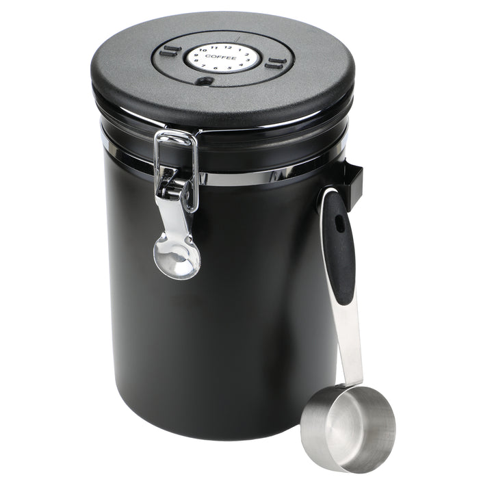 Coffee Bean Storage Container Large Airtight Steel Jar Canister + Spoon 1.8L