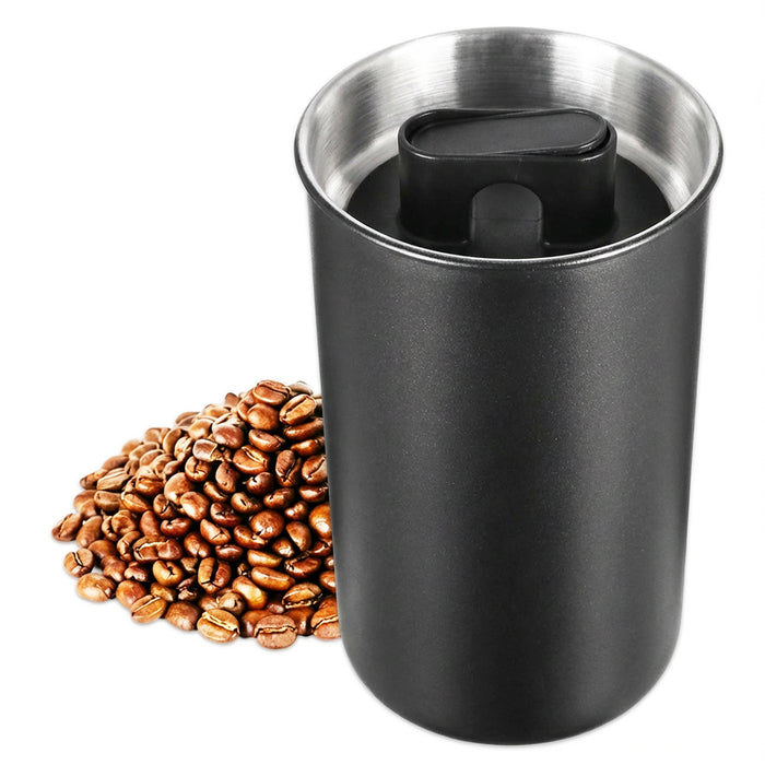 Airtight Coffee Canister Vacuum Seal Lid Stainless Steel Powder Coated Matt Black Storage Container Jar (Large, 1050ml Capacity)