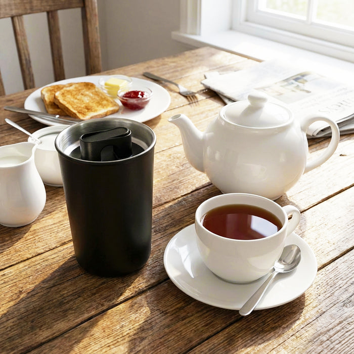 Airtight Coffee Canister Vacuum Seal Lid Stainless Steel Powder Coated Matt Black Storage Container Jar (Large, 1050ml Capacity)