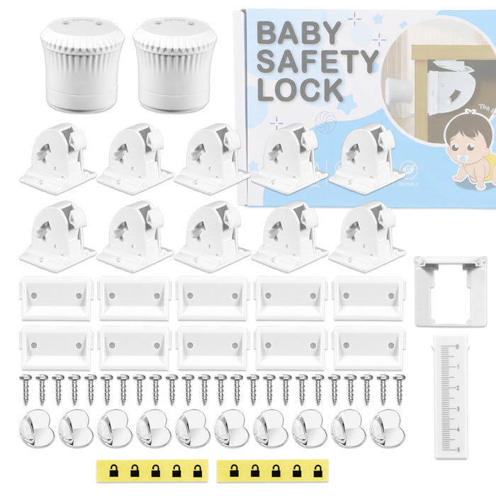 Magnetic Child Safety Lock Kit Cupboard Drawer Cabinet Furniture Safe Baby Proofing Set (10 x Locks + 2 x Keys + 10 x Corner Protectors)