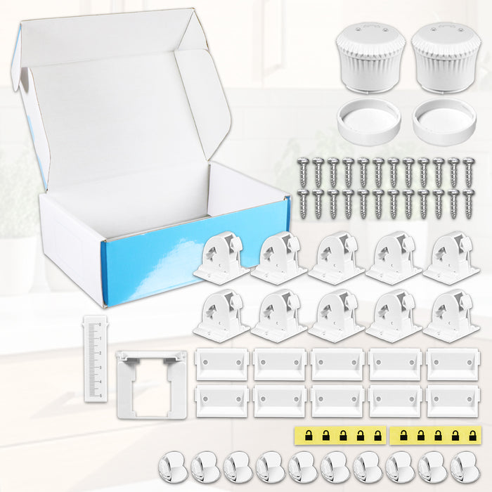 Magnetic Child Safety Lock Kit Cupboard Drawer Cabinet Furniture Safe Baby Proofing Set (10 x Locks + 2 x Keys + 10 x Corner Protectors)