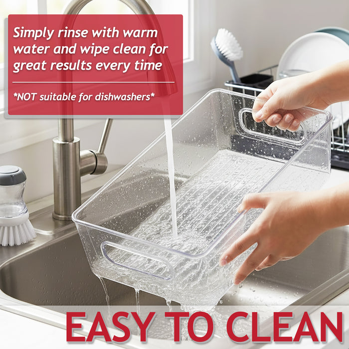 Storage Container Organiser Trays Clear Fridge Food Drink Pantry Cupboard Household Storing Drawers Small Medium Large Set (Pack of 3)