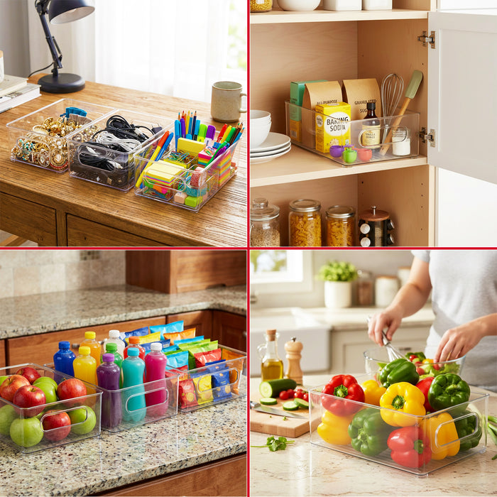 Storage Container Organiser Trays Clear Fridge Food Drink Pantry Cupboard Household Storing Drawers Small Medium Large Set (Pack of 3)