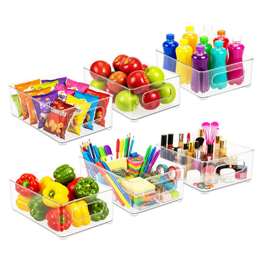 Storage Container Organiser Trays Clear Fridge Food Drink Pantry Cupboard Household Storing Drawers Small Medium Large Set (Pack of 6)