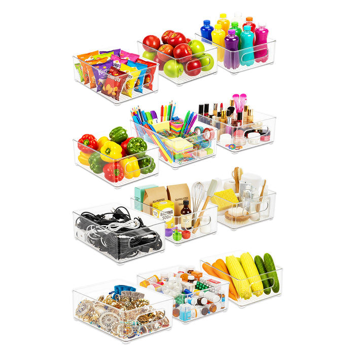 Storage Container Organiser Trays Clear Fridge Food Drink Pantry Cupboard Household Storing Drawers Small Medium Large Set (Pack of 12)