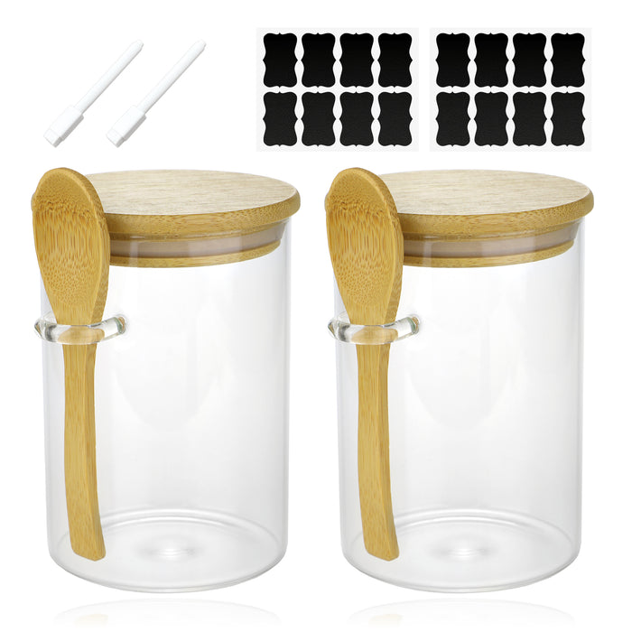 Glass Jar Airtight with Lid Spoon Overnight Oats Food Container 530ml (2 Pack)