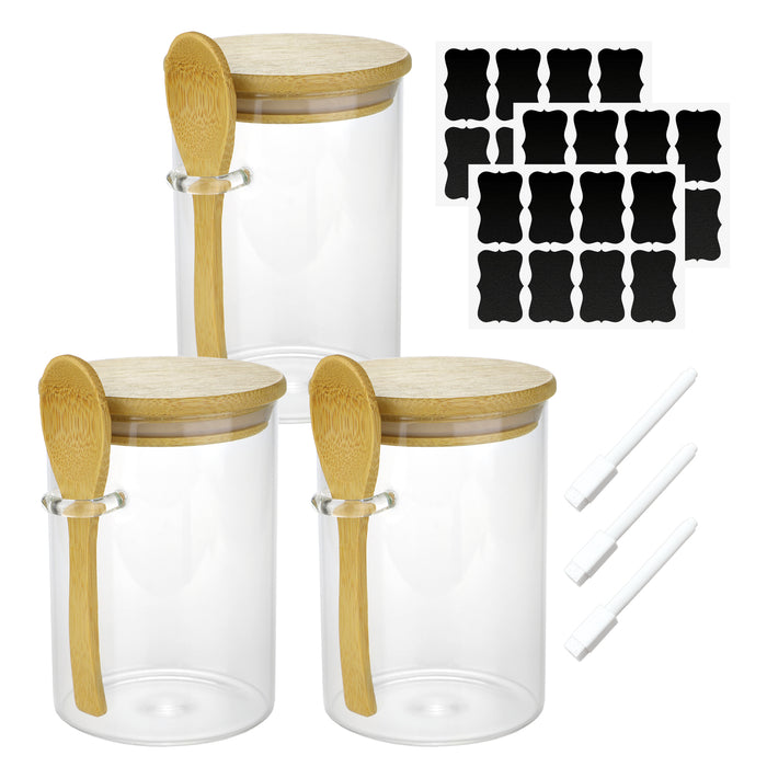 Glass Jar Airtight with Lid Spoon Overnight Oats Food Container 530ml (3 Pack)