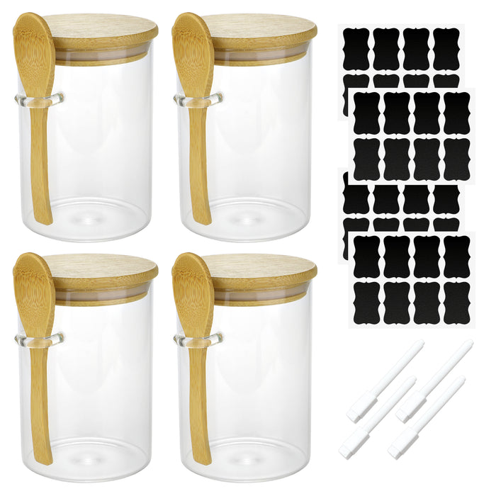 Glass Jar Airtight with Lid Spoon Overnight Oats Food Container 530ml (4 PacK)