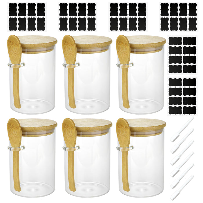 Glass Jar Airtight with Lid Spoon Overnight Oats Food Container 530ml (6 Pack)