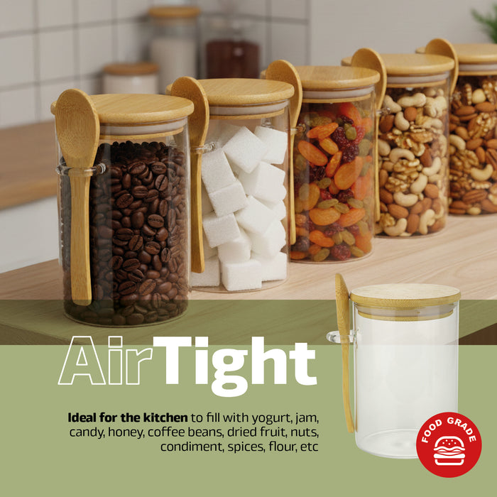 Glass Jar Airtight with Lid Spoon Overnight Oats Food Container 530ml (4 PacK)
