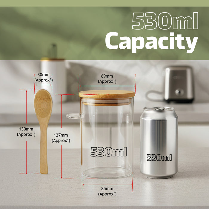 Glass Jar Airtight with Lid Spoon Overnight Oats Food Container 530ml (4 PacK)