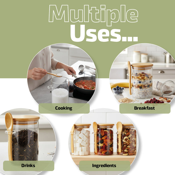 Glass Jar Airtight with Lid Spoon Overnight Oats Food Container 530ml (4 PacK)