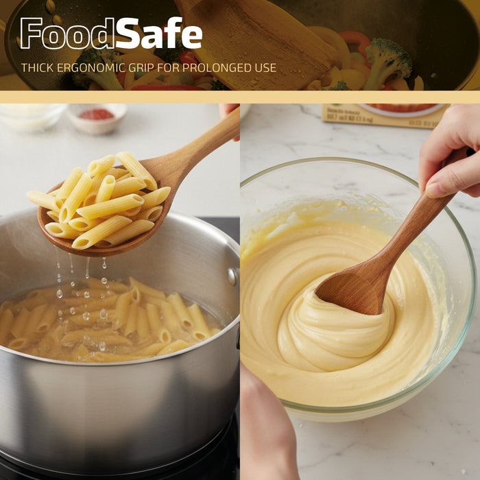 Wooden Kitchen Utensil Set 7 piece Teak Spoons Spatulas Non-Scratch Food Safe