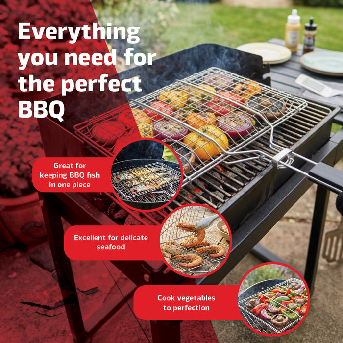 BBQ Grill Basket Mesh with Handle Steel Lockable Lid for Fish Grilling Veg