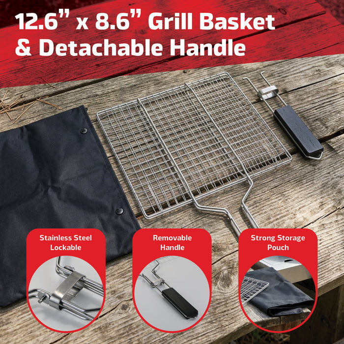 BBQ Grill Basket Mesh with Handle Steel Lockable Lid for Fish Grilling Veg