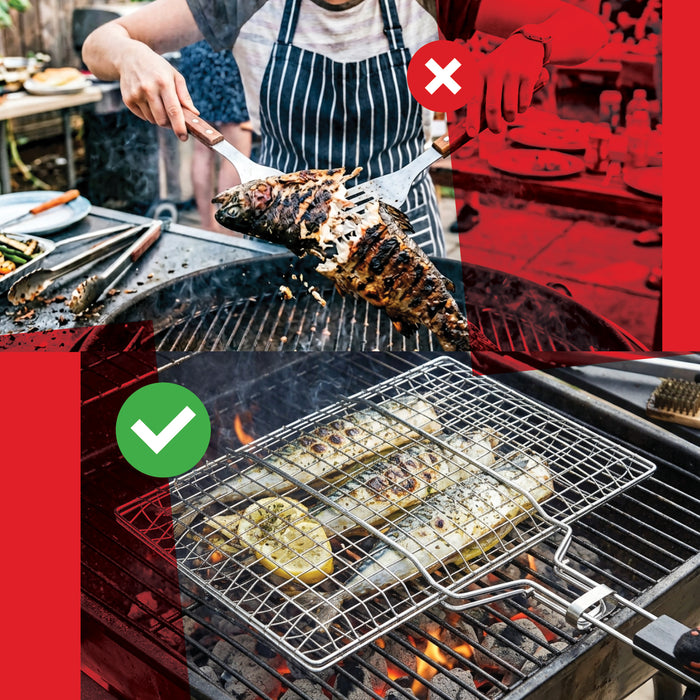BBQ Grill Basket Mesh with Handle Steel Lockable Lid for Fish Grilling Veg